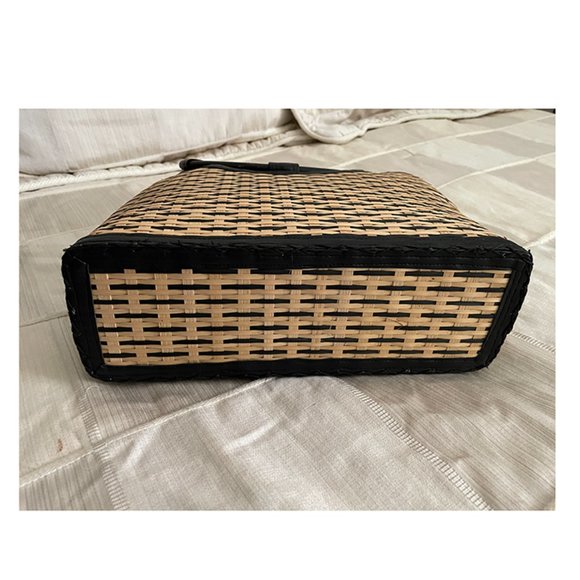 Straw Handbag with Black Handle - Picture 2 of 6